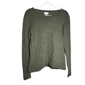 J CREW Teddie Wool Blend Sweater Women's Size L Green Academia Office Preppy